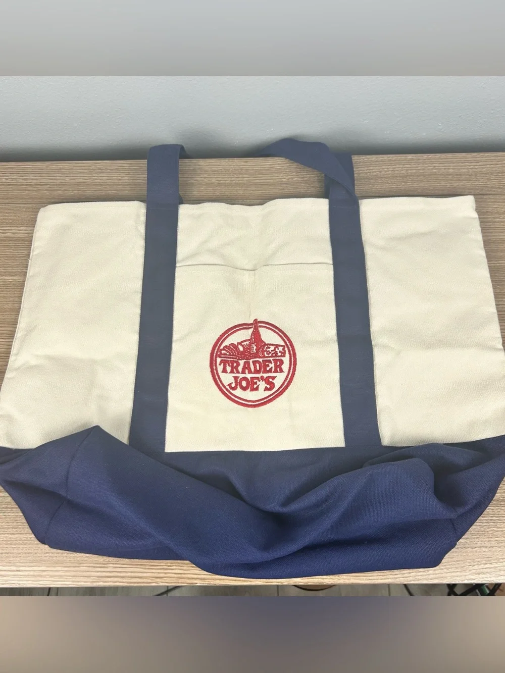 Viral Trader Joe's Large Canvas Tote Bag NAVY RARE LIMITED - Picture 1 of 3